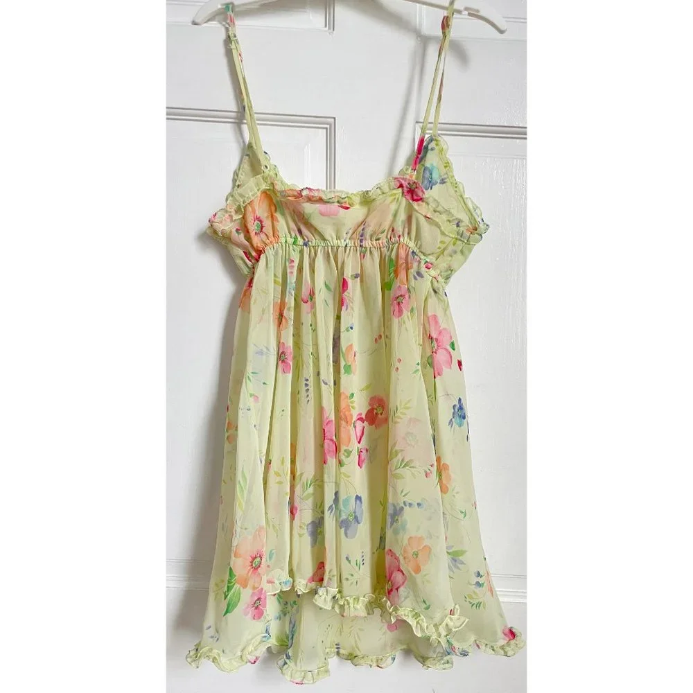Vintage Victoria’s Secret Floral Pale Yellow Pink Blue Nightie Top Tie Front M - Picture 5 of 8